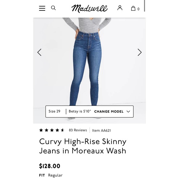 Madewell Curvy High-Rise Skinny Jeans in Moreaux Wash Women Size 28 - Picture 3 of 16